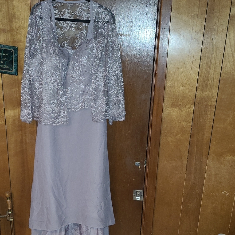 Lace Overlay Evening Dress And Lace OverLay in Dusty Lavender